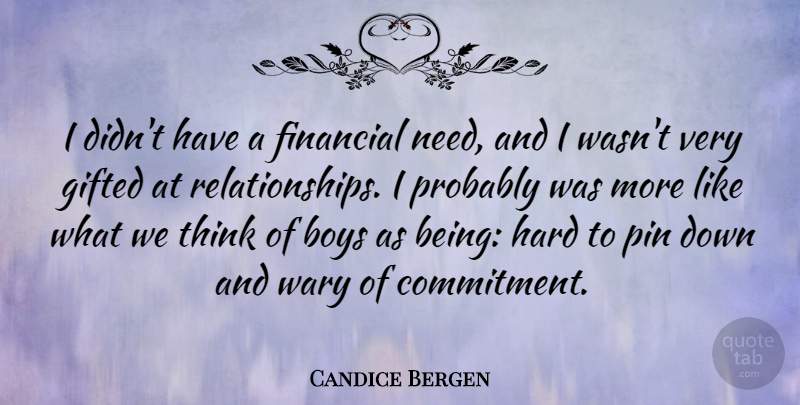 Candice Bergen Quote About Commitment, Boys, Thinking: I Didnt Have A Financial...