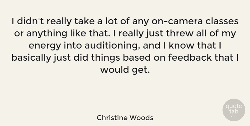 Christine Woods Quote About Based, Basically, Threw: I Didnt Really Take A...