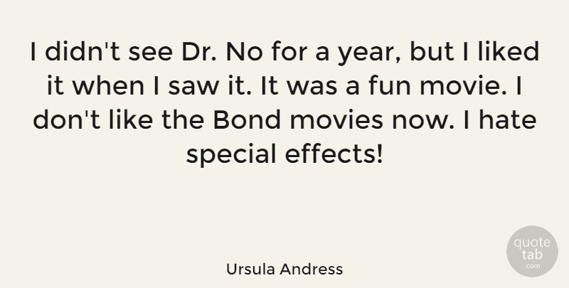 Ursula Andress Quote About Fun, Hate, Years: I Didnt See Dr No...