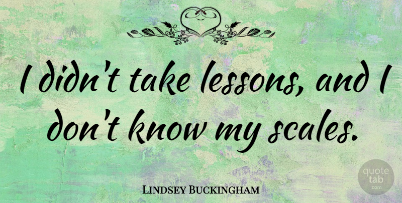 Lindsey Buckingham Quote About Lessons, Scales, Knows: I Didnt Take Lessons And...