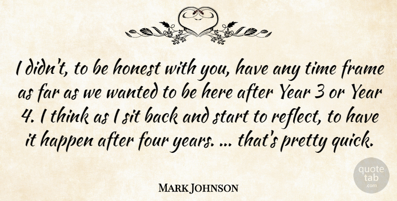Mark Johnson Quote About Far, Four, Frame, Happen, Honest: I Didnt To Be Honest...