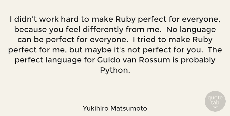 Yukihiro Matsumoto Quote About Hard Work, Python, Perfect: I Didnt Work Hard To...