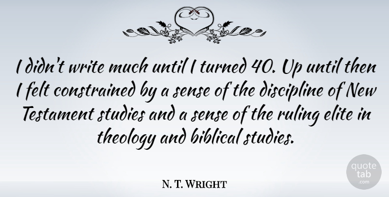 N. T. Wright Quote About Writing, Biblical, Discipline: I Didnt Write Much Until...