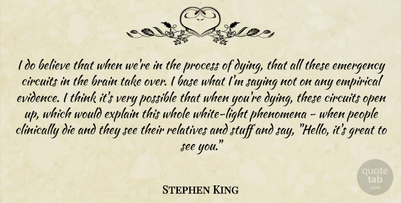 Stephen King Quote About Believe, Thinking, Light: I Do Believe That When...