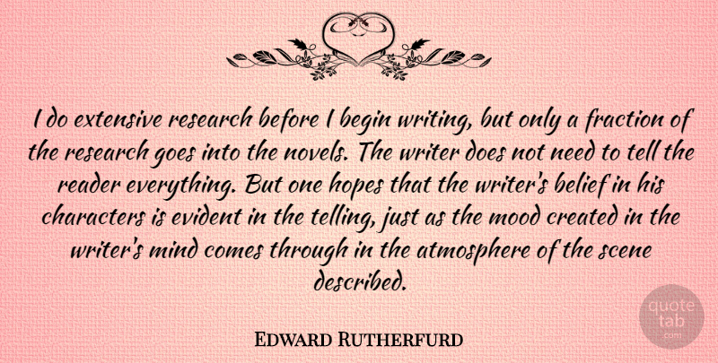 Edward Rutherfurd Quote About Atmosphere, Begin, Belief, Characters, Created: I Do Extensive Research Before...