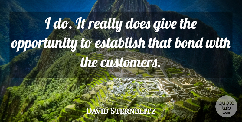 David Sternblitz Quote About Bond, Establish, Opportunity: I Do It Really Does...