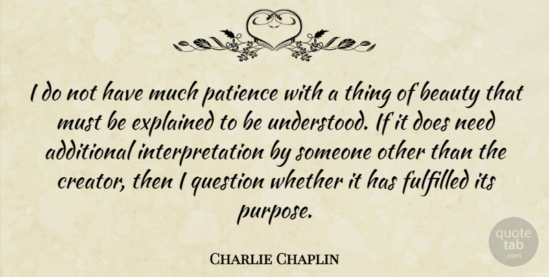 Charlie Chaplin Quote About Beauty, Patience, Understanding: I Do Not Have Much...