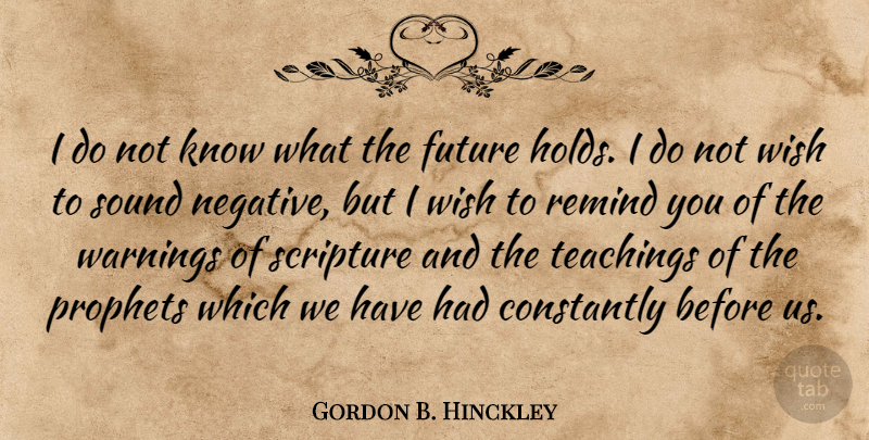Gordon B. Hinckley Quote About Teaching, Wish, Warning: I Do Not Know What...