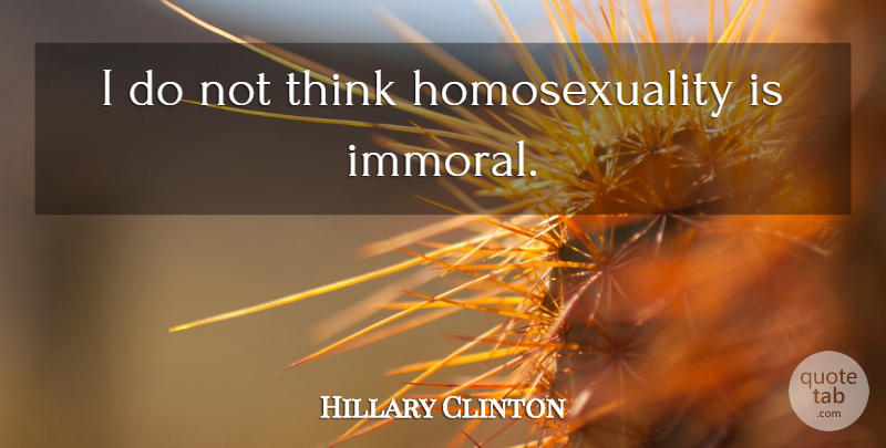 Hillary Clinton Quote About Thinking, Homosexuality, Immoral: I Do Not Think Homosexuality...