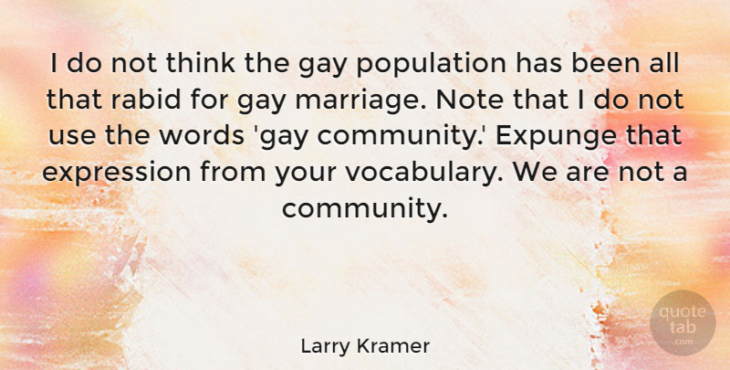 Larry Kramer Quote About Gay, Thinking, Vocabulary: I Do Not Think The...