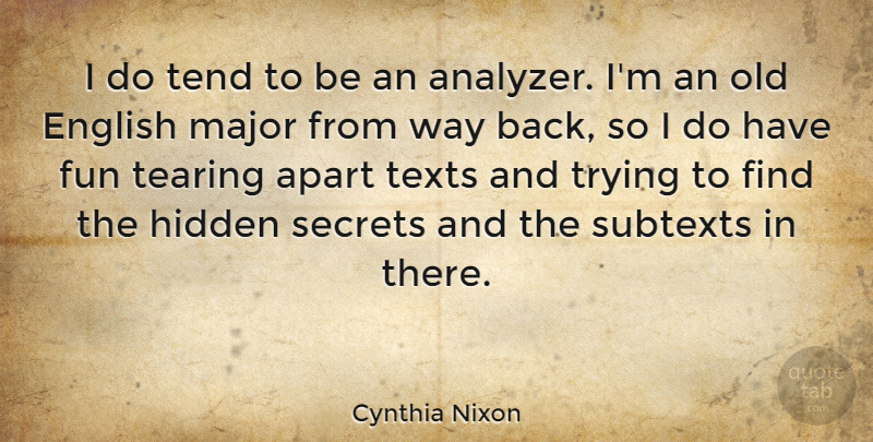 Cynthia Nixon Quote About Fun, Secret, Trying: I Do Tend To Be...