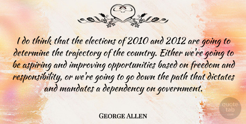 George Allen Quote About Aspiring, Based, Dependency, Determine, Dictates: I Do Think That The...
