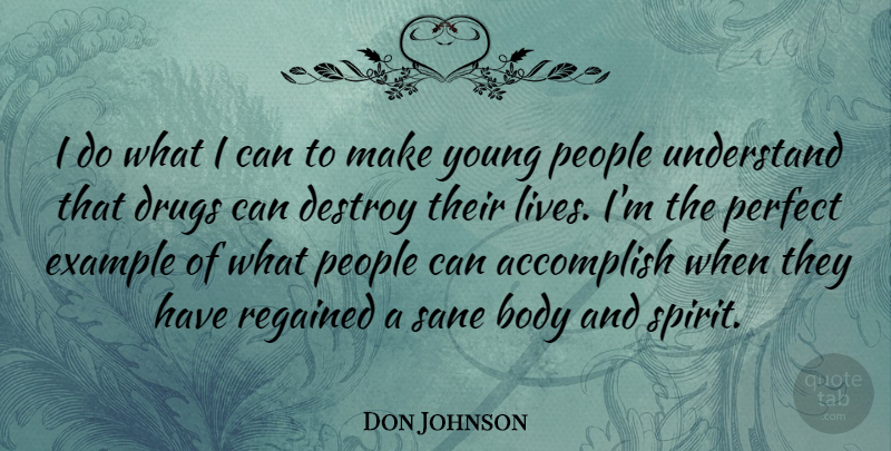 Don Johnson Quote About Destroy, Example, People, Sane, Understand: I Do What I Can...