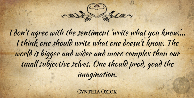 Cynthia Ozick Quote About Agree, Complex, Sentiment, Wider: I Dont Agree With The...
