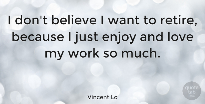 Vincent Lo Quote About Believe, Love, Work: I Dont Believe I Want...