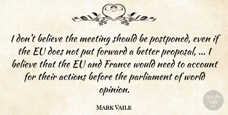 Mark Vaile Quote About Account, Actions, Believe, Eu, Forward: I Dont Believe The Meeting...
