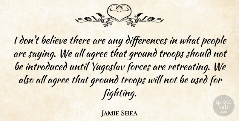Jamie Shea Quote About Agree, Believe, Forces, Ground, Introduced: I Dont Believe There Are...