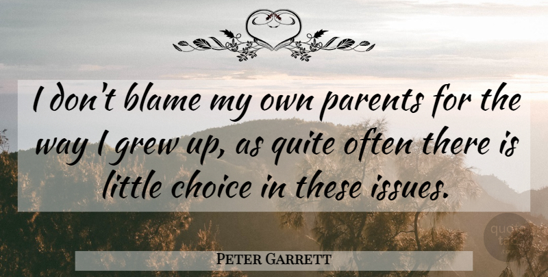 Peter Garrett Quote About Issues, Choices, Parent: I Dont Blame My Own...