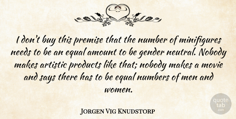 Jorgen Vig Knudstorp Quote About Amount, Artistic, Buy, Equal, Men: I Dont Buy This Premise...