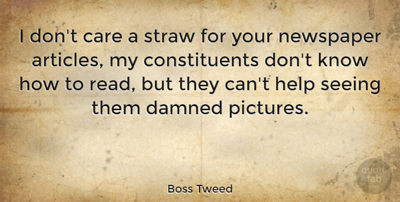 Boss Tweed Quote About Care, Helping, Newspapers: I Dont Care A Straw...
