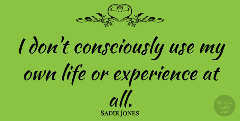 Sadie Jones Quote About Experience, Life: I Dont Consciously Use My...