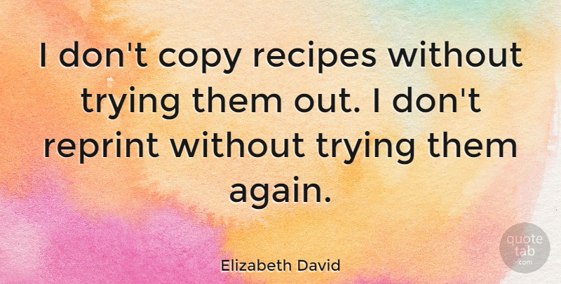 Elizabeth David Quote About Trying, Recipes, Copies: I Dont Copy Recipes Without...