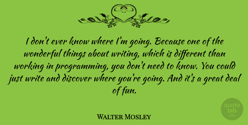 Walter Mosley Quote About Fun, Writing, Needs: I Dont Ever Know Where...