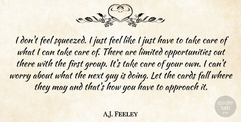 A.J. Feeley Quote About Approach, Cards, Care, Fall, Guy: I Dont Feel Squeezed I...