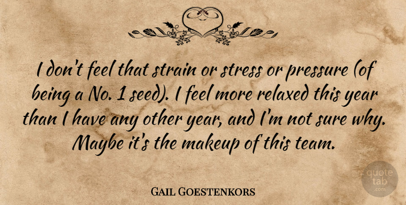 Gail Goestenkors Quote About Makeup, Maybe, Pressure, Relaxed, Strain: I Dont Feel That Strain...