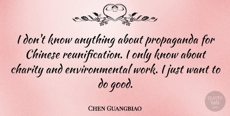 Chen Guangbiao Quote About Chinese, Environmental, Good, Propaganda, Work: I Dont Know Anything About...