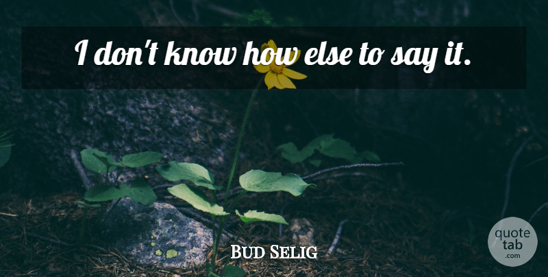 Bud Selig Quote About undefined: I Dont Know How Else...