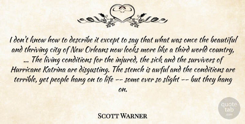Scott Warner Quote About Awful, Beautiful, City, Conditions, Describe: I Dont Know How To...