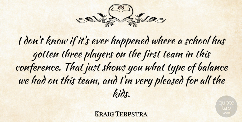 Kraig Terpstra Quote About Balance, Gotten, Happened, Players, Pleased: I Dont Know If Its...