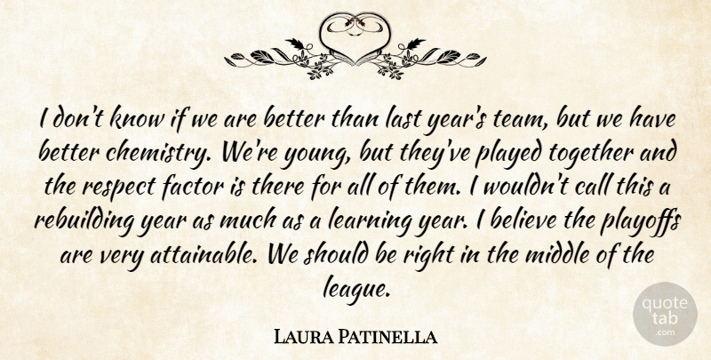 Laura Patinella Quote About Believe, Call, Factor, Last, Learning: I Dont Know If We...