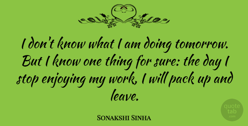 Sonakshi Sinha Quote About Enjoying, Pack, Stop, Work: I Dont Know What I...