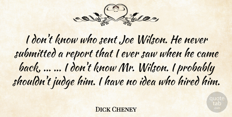 Dick Cheney Quote About Came, Hired, Joe, Judge, Report: I Dont Know Who Sent...