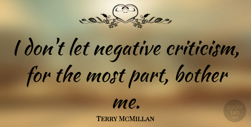 Terry McMillan Quote About Criticism, Negative, Negative Criticism: I Dont Let Negative Criticism...