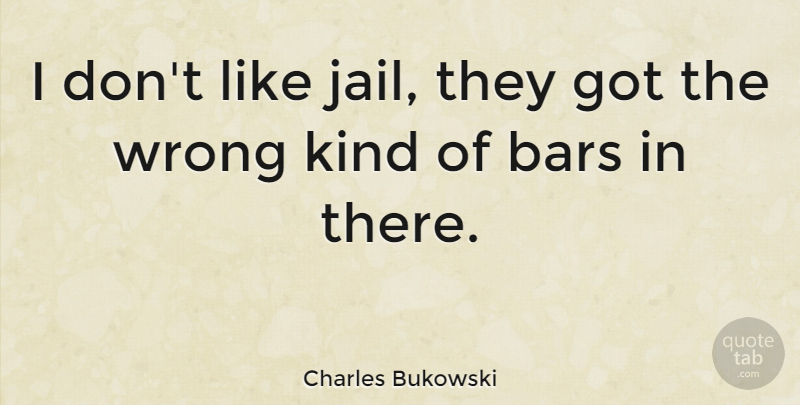 Charles Bukowski Quote About Drinking, Jail, Bail: I Dont Like Jail They...