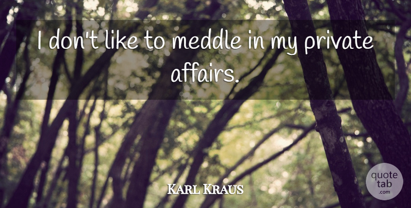 Karl Kraus Quote About Literature, Affair: I Dont Like To Meddle...
