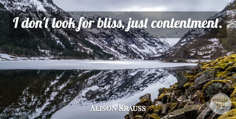 Alison Krauss Quote About Contentment, Looks, Bliss: I Dont Look For Bliss...