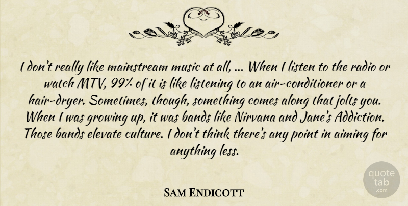 Sam Endicott Quote About Aiming, Along, Bands, Elevate, Growing: I Dont Really Like Mainstream...