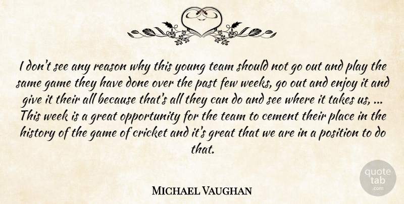 Michael Vaughan Quote About Cement, Cricket, Enjoy, Few, Game: I Dont See Any Reason...