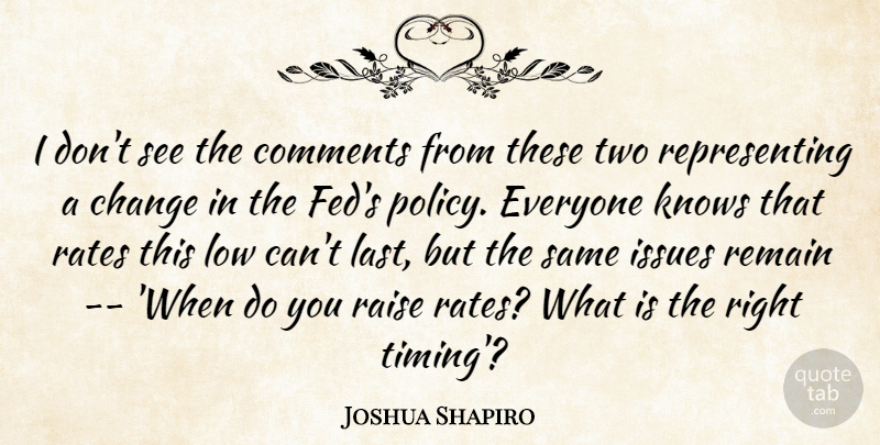 Joshua Shapiro Quote About Change, Comments, Issues, Knows, Low: I Dont See The Comments...