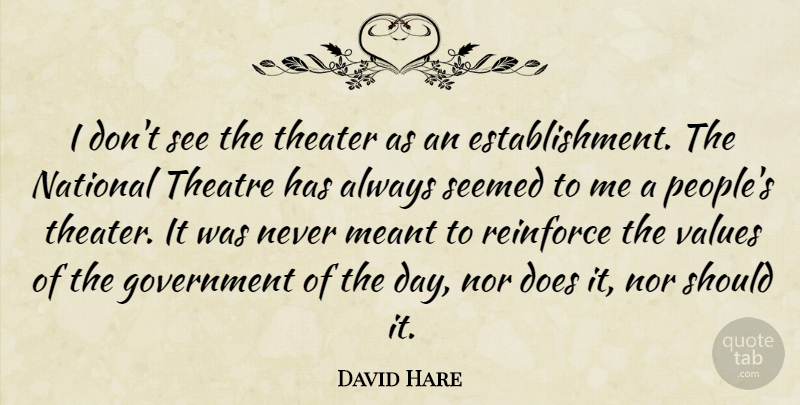 David Hare Quote About Government, People, Theatre: I Dont See The Theater...