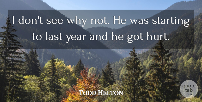 Todd Helton Quote About Hurt, Last, Starting, Year: I Dont See Why Not...