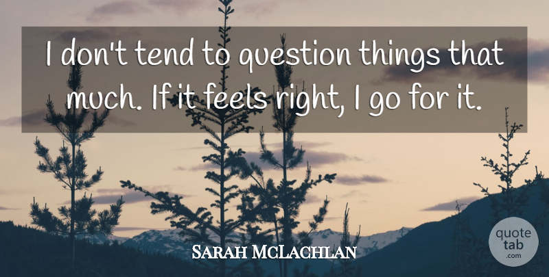 Sarah McLachlan Quote About Feels Right, Feels, Ifs: I Dont Tend To Question...