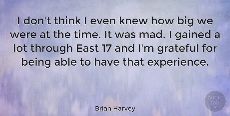 Brian Harvey Quote About Grateful, Thinking, Mad: I Dont Think I Even...