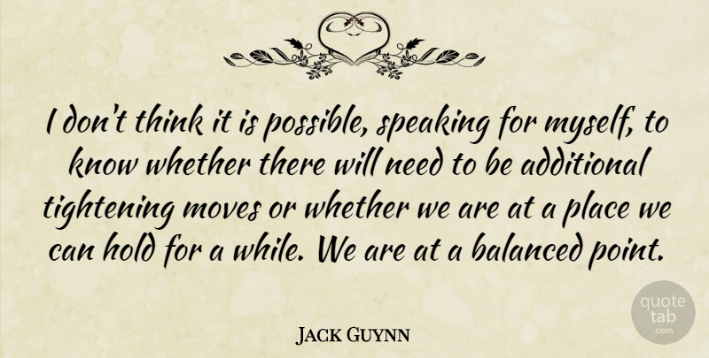 Jack Guynn Quote About Additional, Balanced, Hold, Moves, Speaking: I Dont Think It Is...