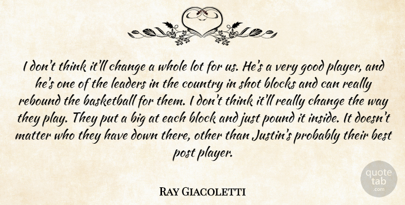 Ray Giacoletti Quote About Basketball, Best, Blocks, Change, Country: I Dont Think Itll Change...