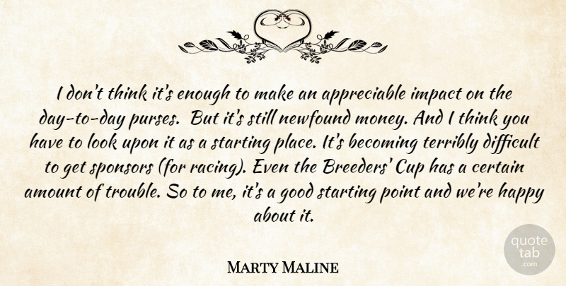 Marty Maline Quote About Amount, Becoming, Certain, Cup, Difficult: I Dont Think Its Enough...